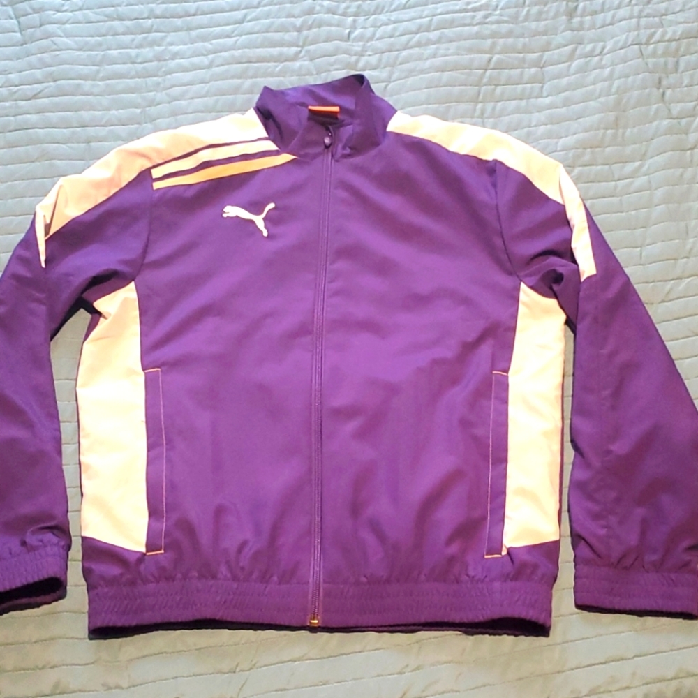 Puma Purple & White Track Jacket Windbreaker – Size 14 Youth XL, Lightweight